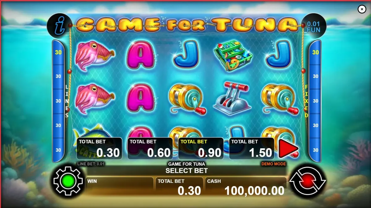 Tampilan visual slot Game for Tuna dengan tema bawah laut yang cerah
