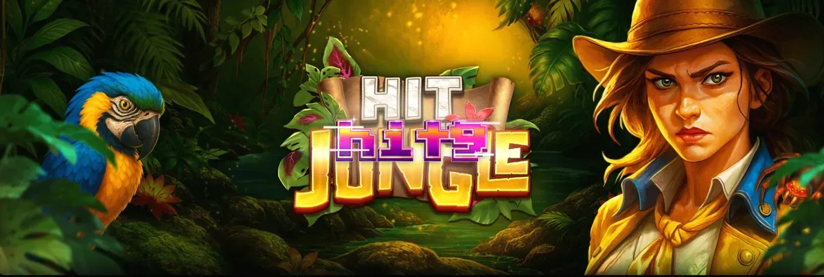 Pemandangan hutan eksotis dengan elemen misterius dalam permainan slot Hit the Jungle